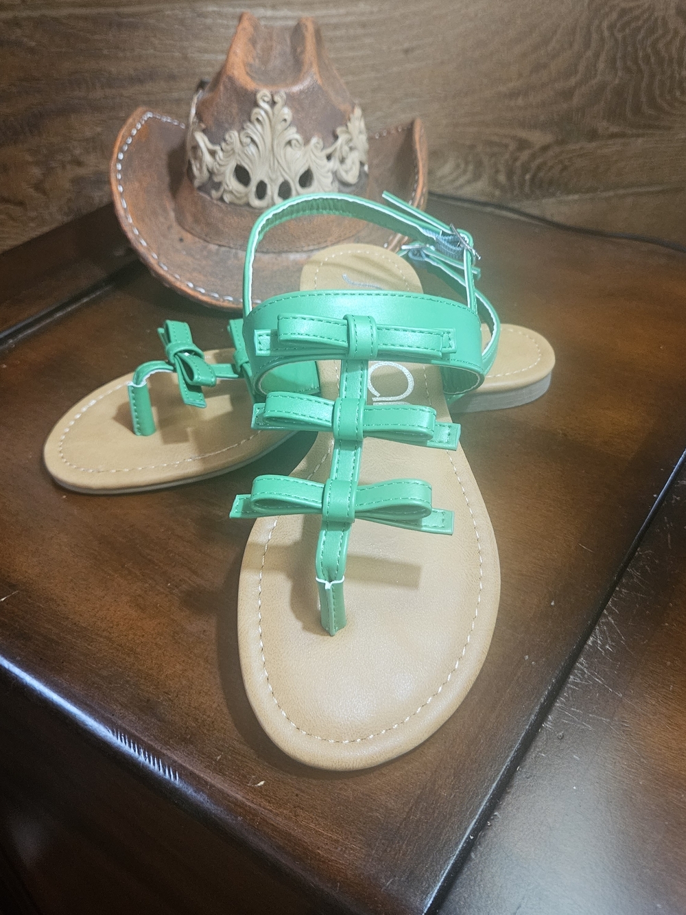 Sugar Green Strappy T-Strap Sandals